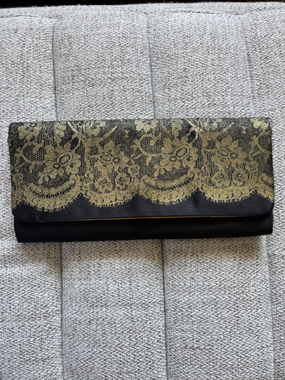 Black Gold Glittering Lace Satin Evening Clutch Purse Formal Wedding Handbag